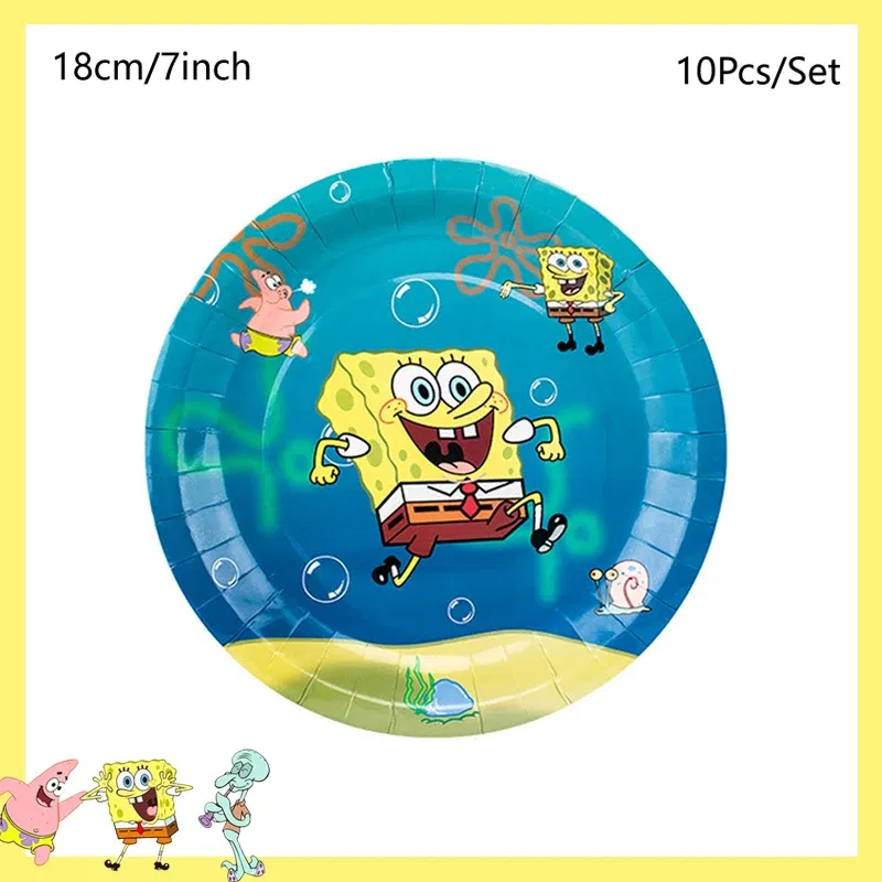 Color: army green - SpongeBob Party Decorations Disposable Tableware Cup Baby Shower Birthday Theme Plate Tablecloth Kids Birthday Party
