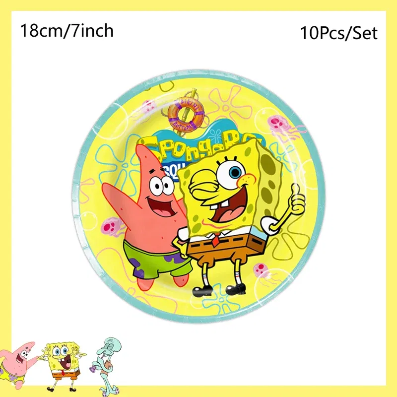 Color: army green - SpongeBob Party Decorations Disposable Tableware Cup Baby Shower Birthday Theme Plate Tablecloth Kids Birthday Party