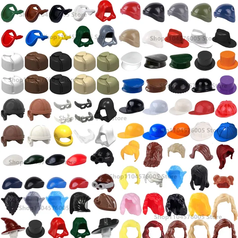 Color: NAVY - MOC Brown Hair Building Blocks City Figures Body Creative Accessory Blond Gold White Parts DIY Hats Mini Bricks Assemble Toy S04