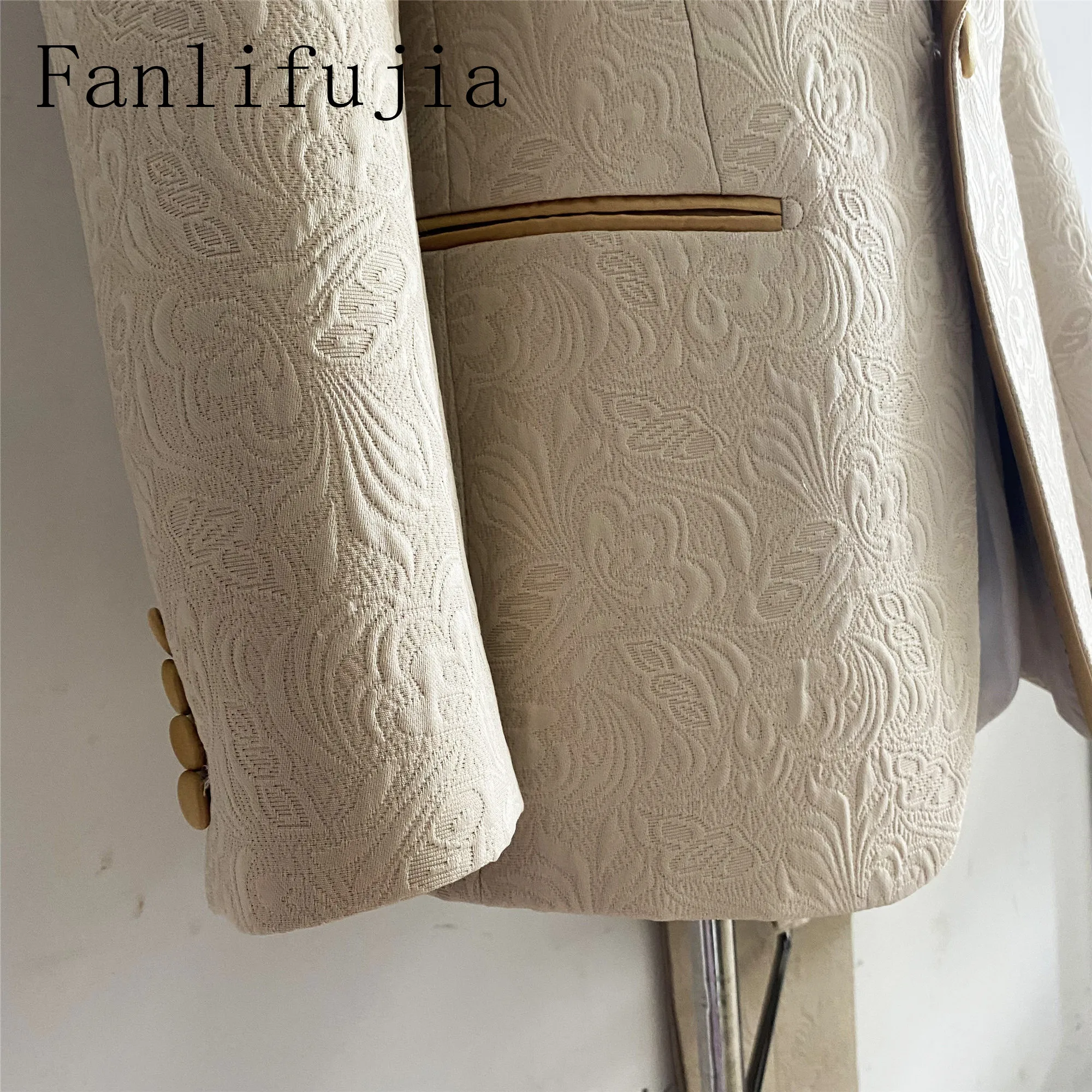 Color: Champagne, Size: 4XL - Fanlifujia Mens Wedding Suits 2024 Italian Design Custom Made Champagne Smoking Tuxedo Jacket 2 Piece Groom Terno Suits For Men