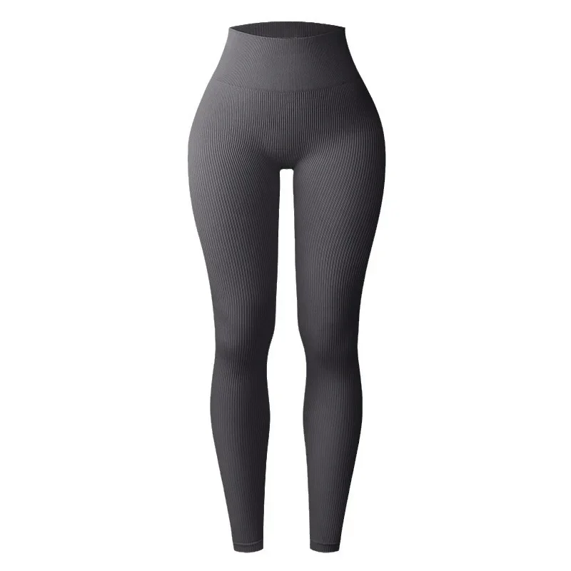 Color: army green, Size: M - Seamless Knit Yoga Leggings Women Thread Solid Tights Gym Workout Running Stretchy High Waist Hip Liftting Skinny Gym Leggings