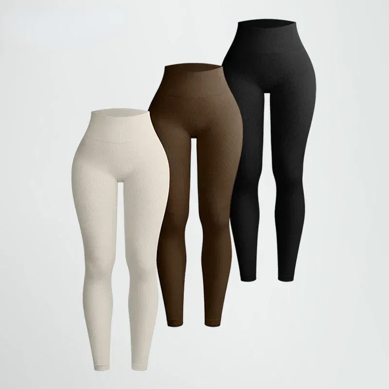Color: army green, Size: M - Seamless Knit Yoga Leggings Women Thread Solid Tights Gym Workout Running Stretchy High Waist Hip Liftting Skinny Gym Leggings