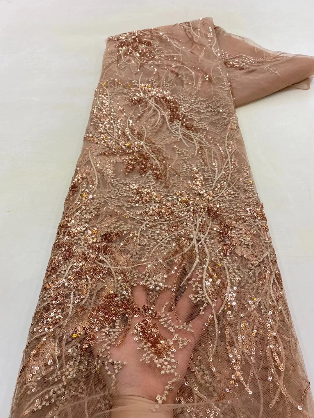 Color: RED, Length: 5 yards, Width: 120cm - African French Sequined Lace Fabrics 2023 High Quality Tulle Lace 5 Yards Nigerian Embroidered Dress Material For Party Wedding