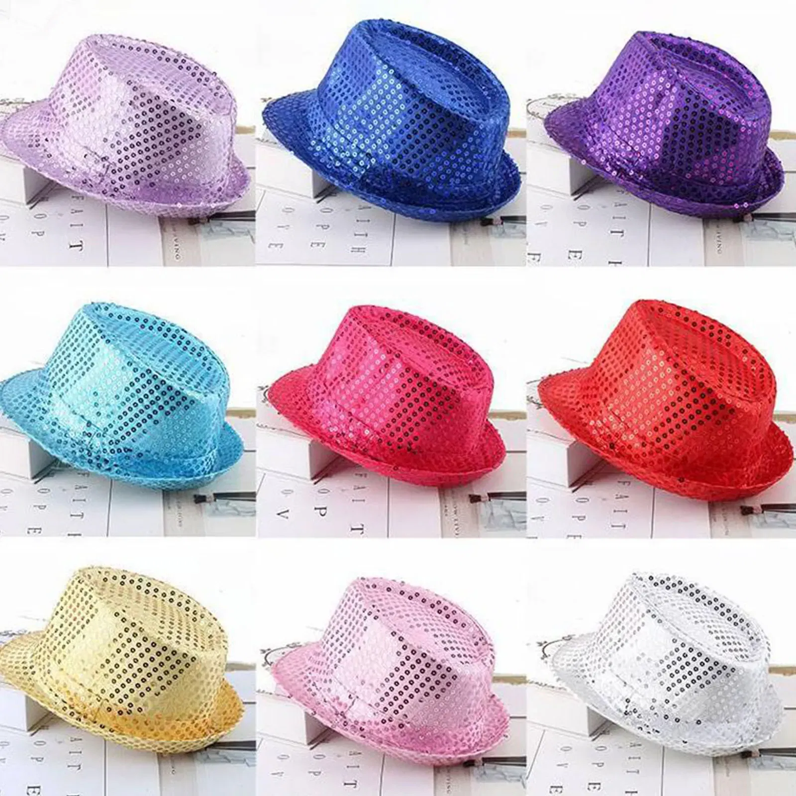 Color: PURPLE - 12 Colors Men's Women's Jazz Hat Sequins Retro Disco Funky Glitter Costume Unisex Novelty Christmas Party Prop Charming Hat