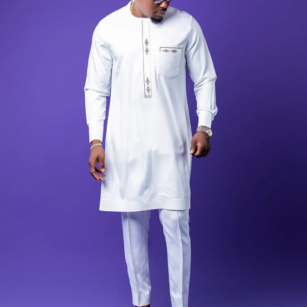 Color: green, Size: L - 2024 New African Traditional Men's Set Elegant and Fashionable Men's Suit Casual Embroidery Two Piece Set Men's Suit Kaftan