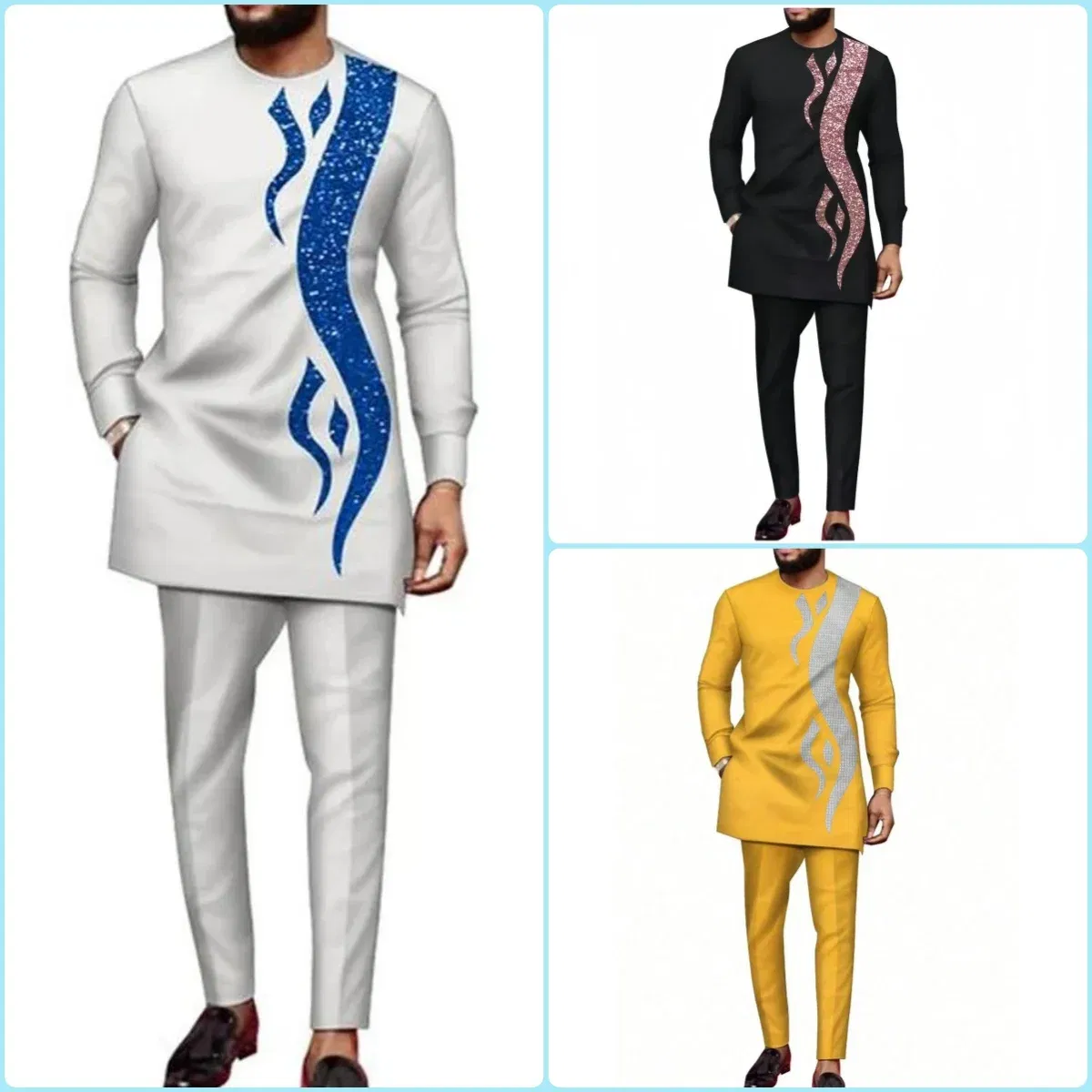 Color: green, Size: L - 2024 New African Traditional Men's Set Elegant and Fashionable Men's Suit Casual Embroidery Two Piece Set Men's Suit Kaftan