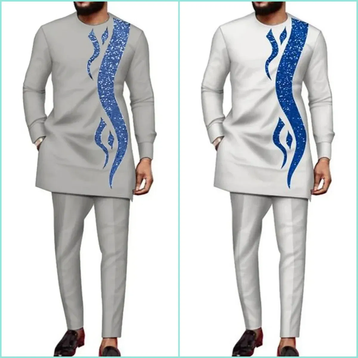 Color: green, Size: L - 2024 New African Traditional Men's Set Elegant and Fashionable Men's Suit Casual Embroidery Two Piece Set Men's Suit Kaftan