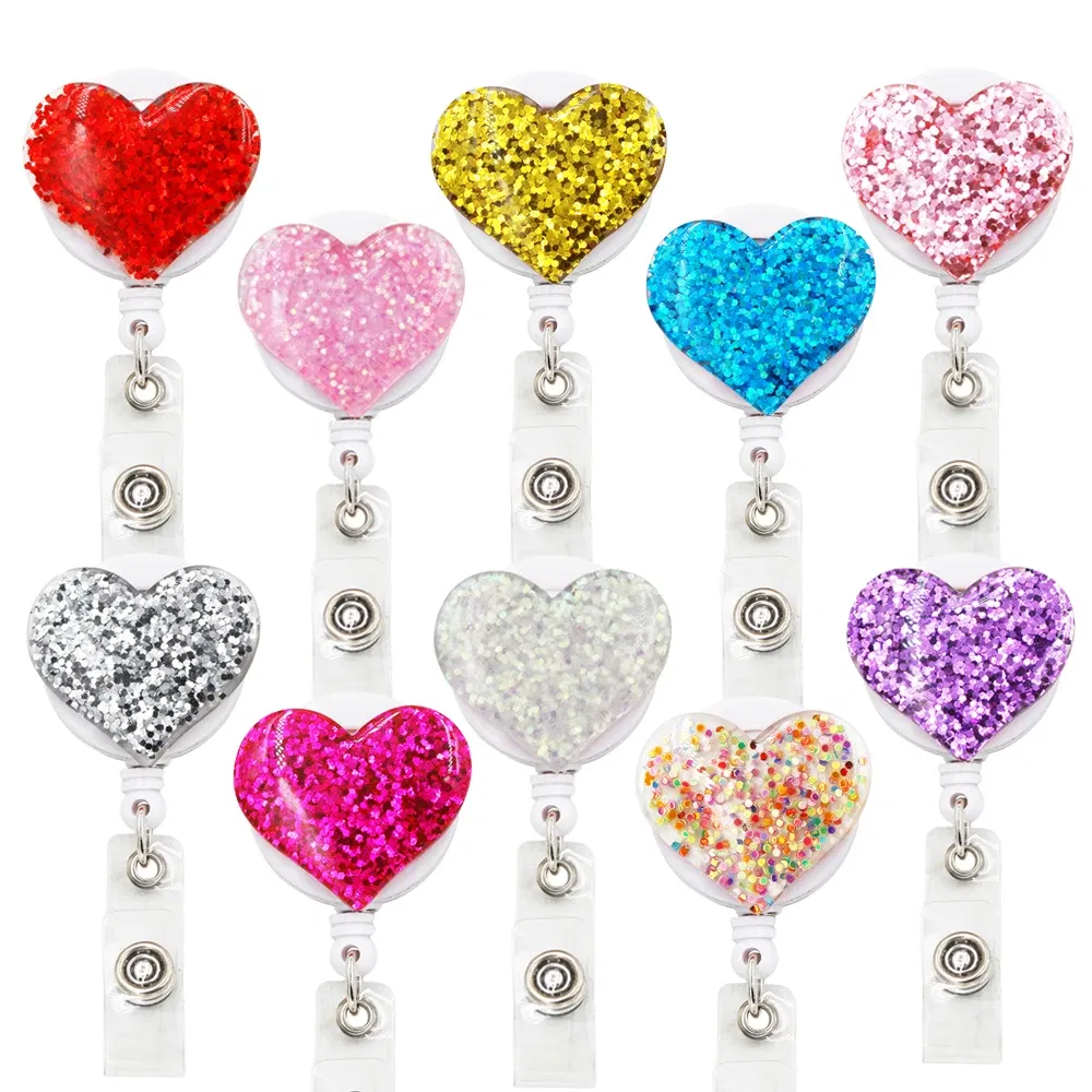 Color: VIOLET/?«?—?…° - idclip 10 Pcs Bling Love Heart Retractable Badge Holder Badge Clips for Nurse ID Badge Reel with Alligator Clip