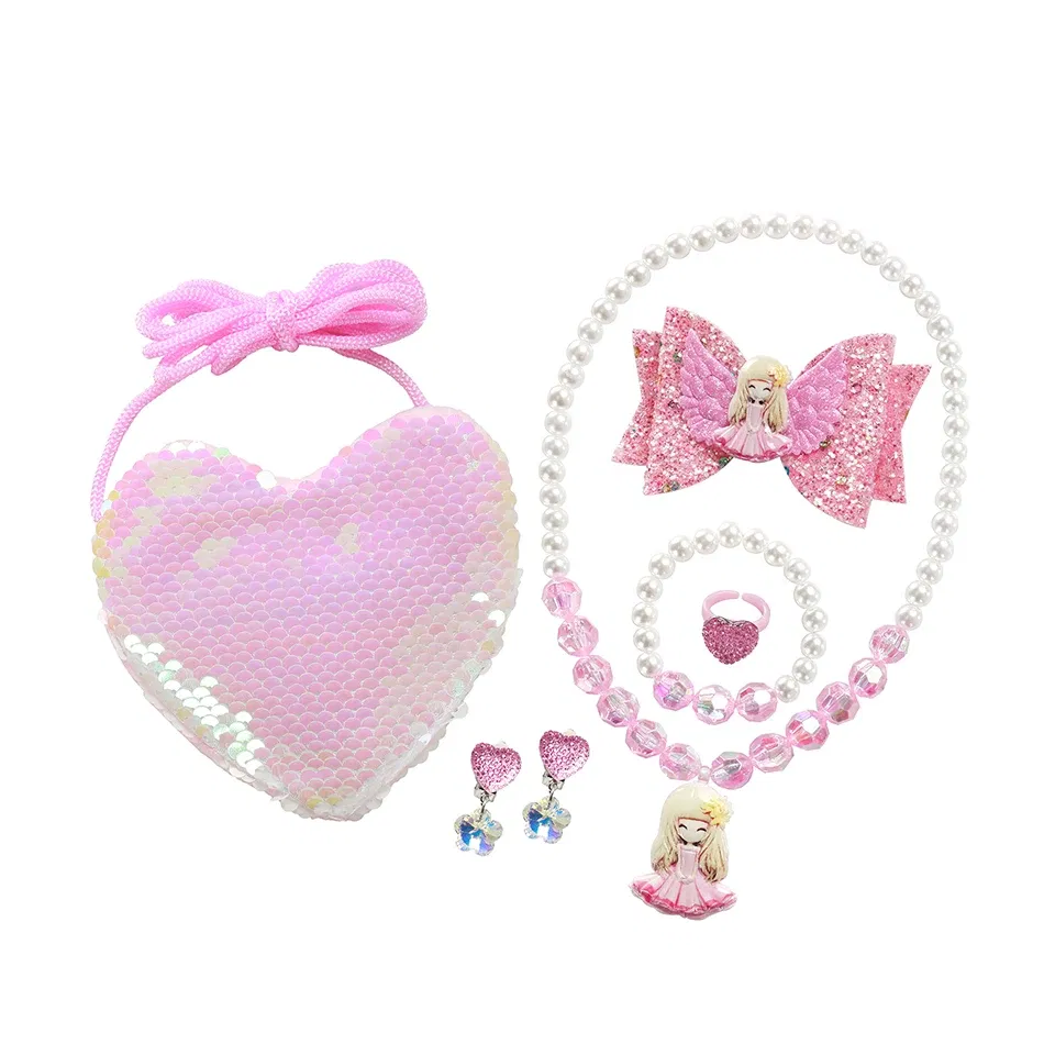 Color: light yellow - Baby Girls Accessories Princess Peach Accessory Children Pink Headband Crown Wig Necklace Party Aurora Cosplay Dress Up Outfits
