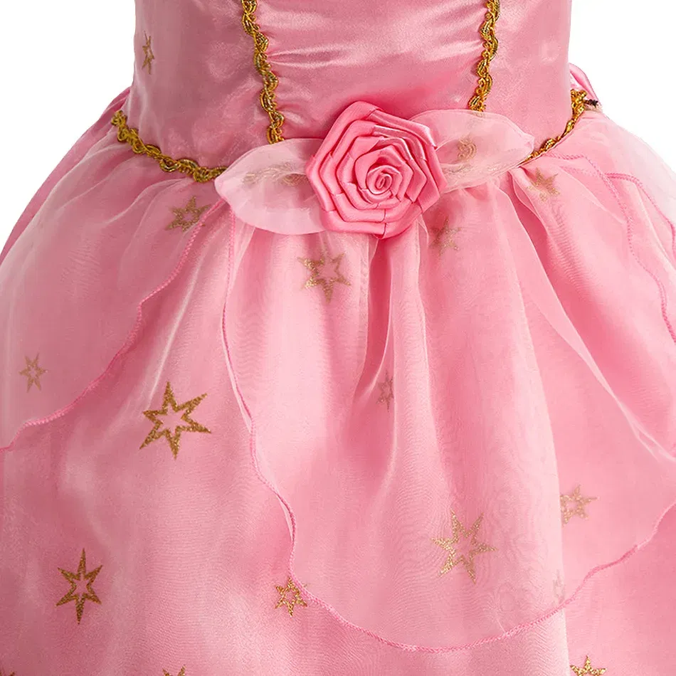 Color: Gold, Kid Size: 12 - Children Halloween Disguise Aurora Cinderella Disney Princess Costume Festival Dress up Kids Girls Sleeping Beauty Frock 1-12Yrs