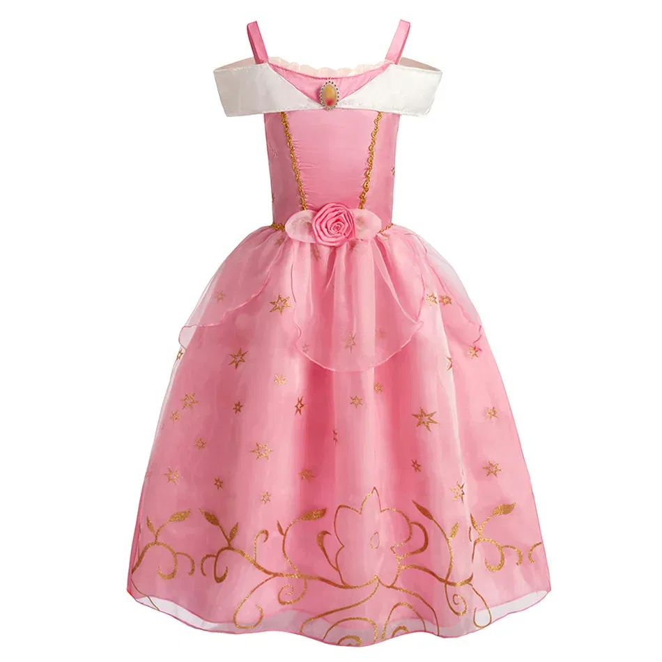 Color: Gold, Kid Size: 12 - Children Halloween Disguise Aurora Cinderella Disney Princess Costume Festival Dress up Kids Girls Sleeping Beauty Frock 1-12Yrs