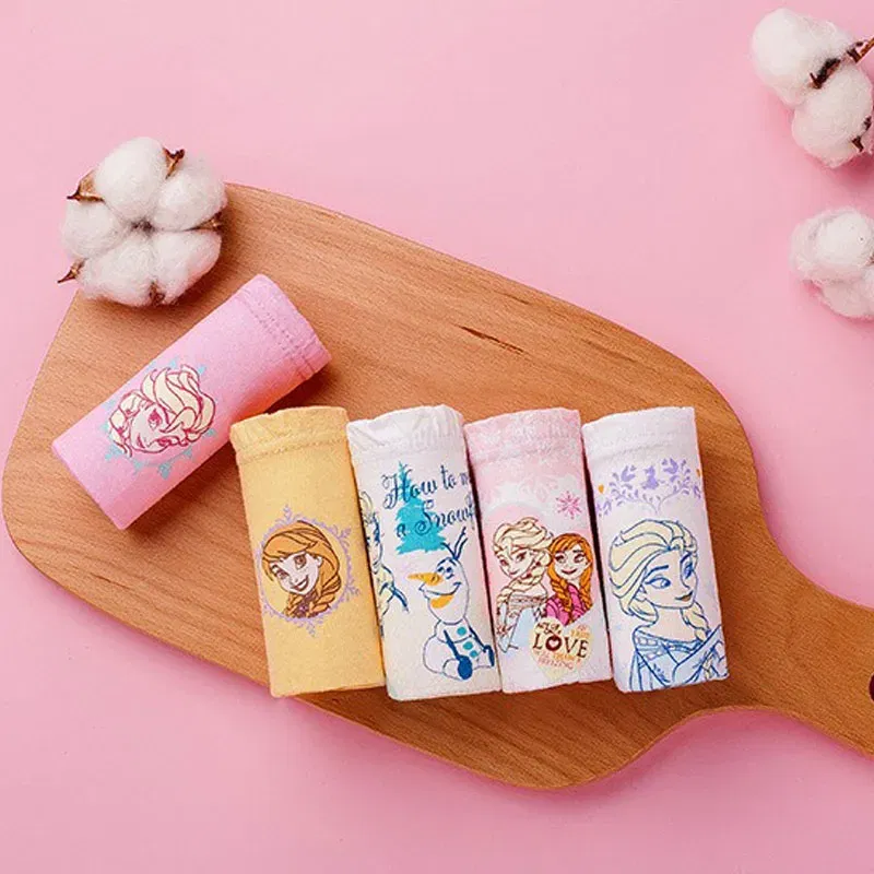 Color: SKY BLUE, Kid Size: 3T - 5 Pack Girls Cotton Briefs With Exquisite Box, Queen Elsa Kids Soft Girls Panties, Princess Cartoon Children's Underpants 2-14T