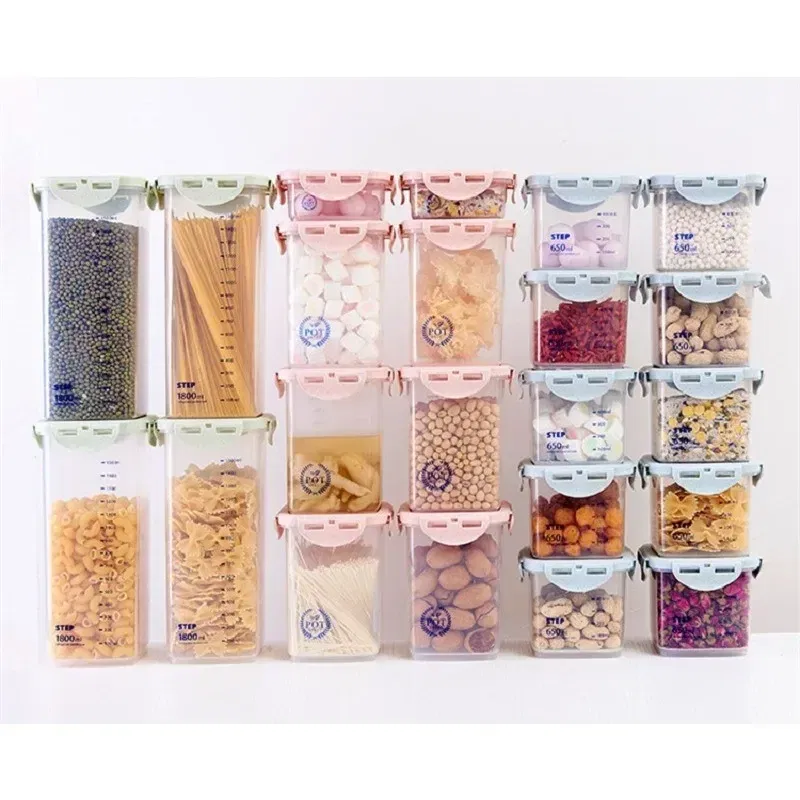 Color: Blue - WBBOOMING Healthy Plastic Box Food Storage Box Storage Tank Airtight Plastic Containers Sealed Cans For Coarse Cereals Grains
