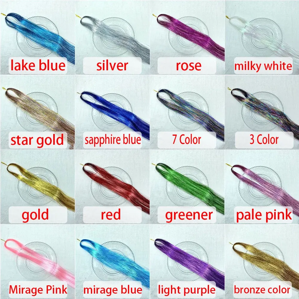 Color: green, Stretched Length: 24inches - 48 Inch Hair Tinsel Kit With Tool 1200 strands Tinsel Hair Extensions 12 Colors Fairy Hair Tinsel, Sparkling Shiny Hair Tinsel