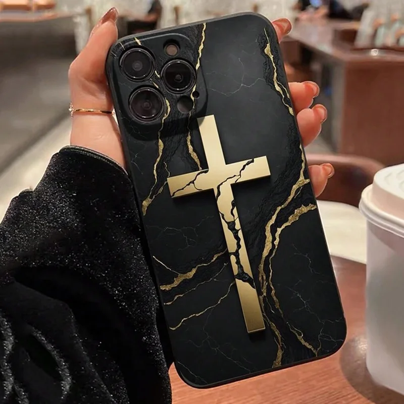 Color: Brown, Compatible-Phone Models: For iPhone X - Jesus Cross Painted Phone Case For iPhone 16 15 14 13 12 11 Pro Max XS X XR 7 8 Plus Mini SE 2020 2022