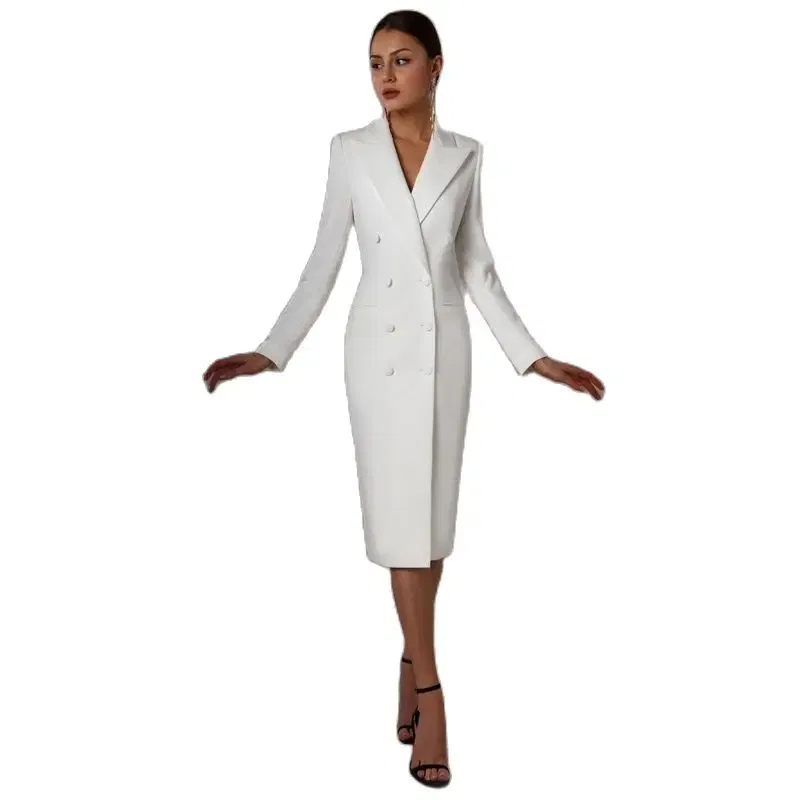 Color: Champagne, Size: XXL - Women's Suit Long Blazer Double Breasted Jacket White Tuxedo Party Point Lapel Clothes спор?‚ивн?‹й кос?‚юм ?¶?µнск