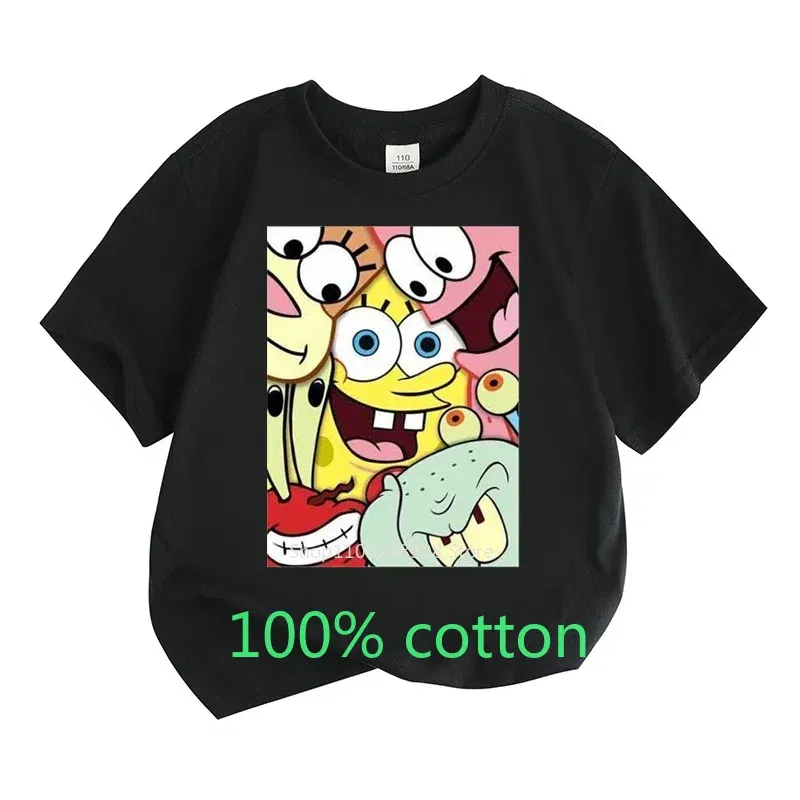Color: SKY BLUE, Kid Size: 7T - Mr. Krabs Squidward Sandy Spongebob T-shirt 100%Cotton Children Round Neck Short-sleeved Boys Girls Fashion Kids Clothes