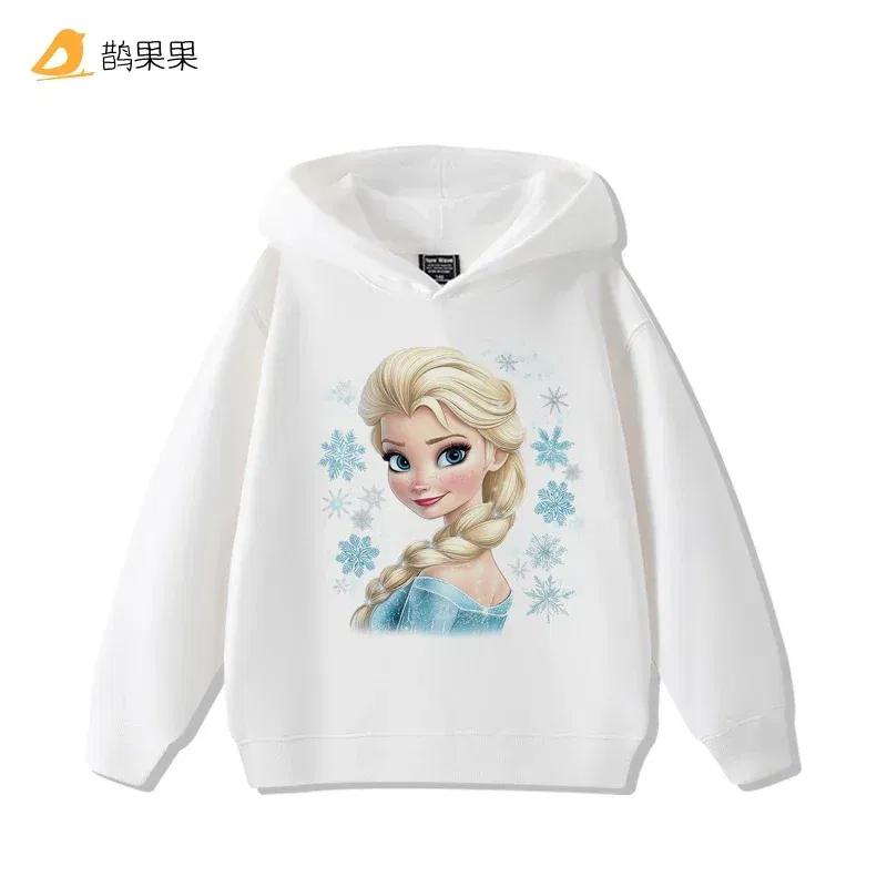 Color: SKY BLUE, Kid Size: 6 - Queen Elsa Surrounding Girls Autumn and Winter Hooded Sweatshirt Children Girl Children's Tops Cute Long-sleeved Coat