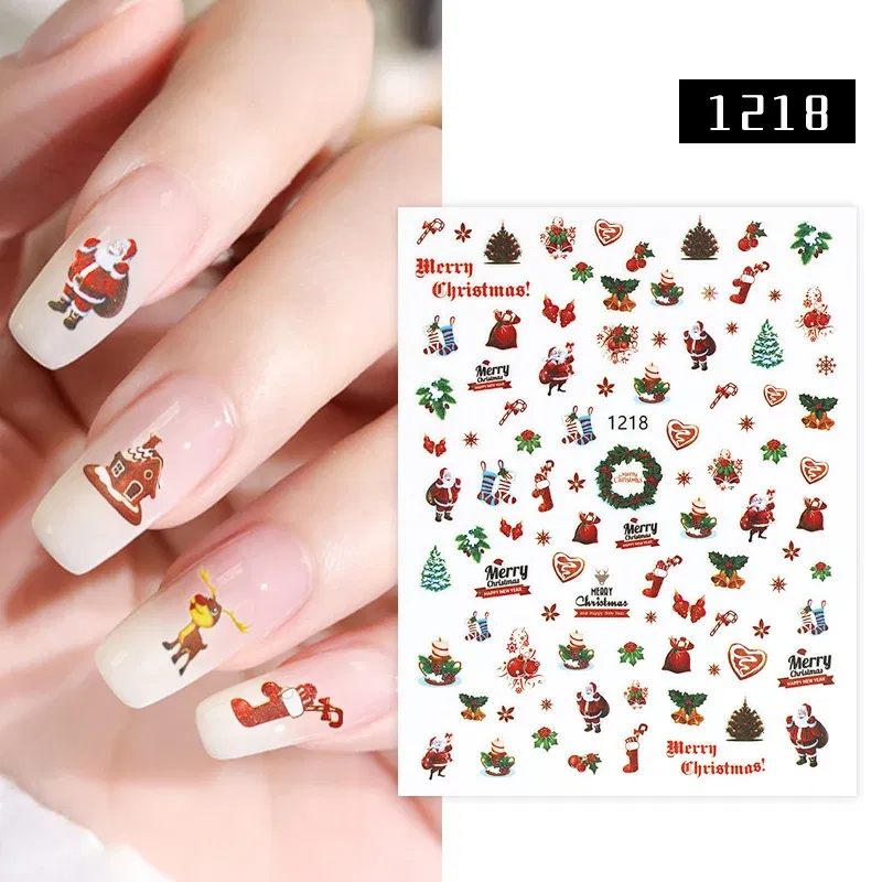 Color: Light grey - 1Pc Christmas Stickers Santa Claus Snowflake Decals Catoon Image Muti- Pattern New Year Halloween Nail Art Stickers for Manicure