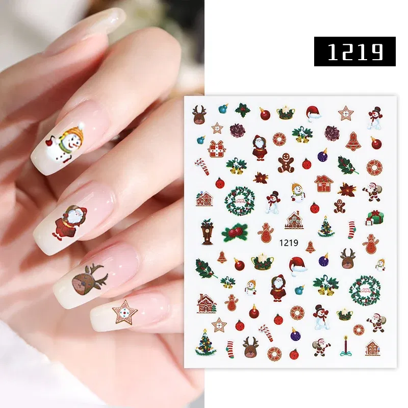 Color: Light grey - 1Pc Christmas Stickers Santa Claus Snowflake Decals Catoon Image Muti- Pattern New Year Halloween Nail Art Stickers for Manicure
