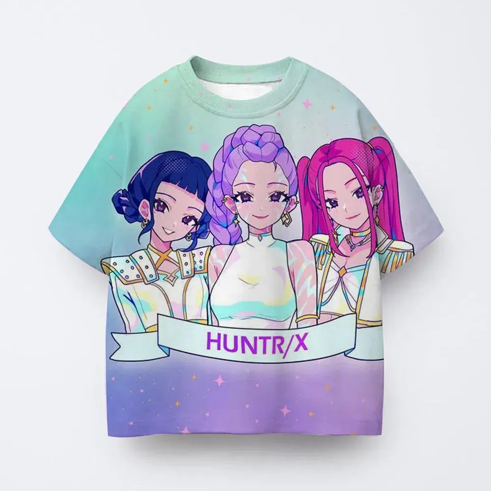 Color: Blue, Kid Size: 7 - T-shirt anime Kpop witch hunting group 3D printing children's T-shirt fashion casual cartoon T-shirt girls' children's clothing