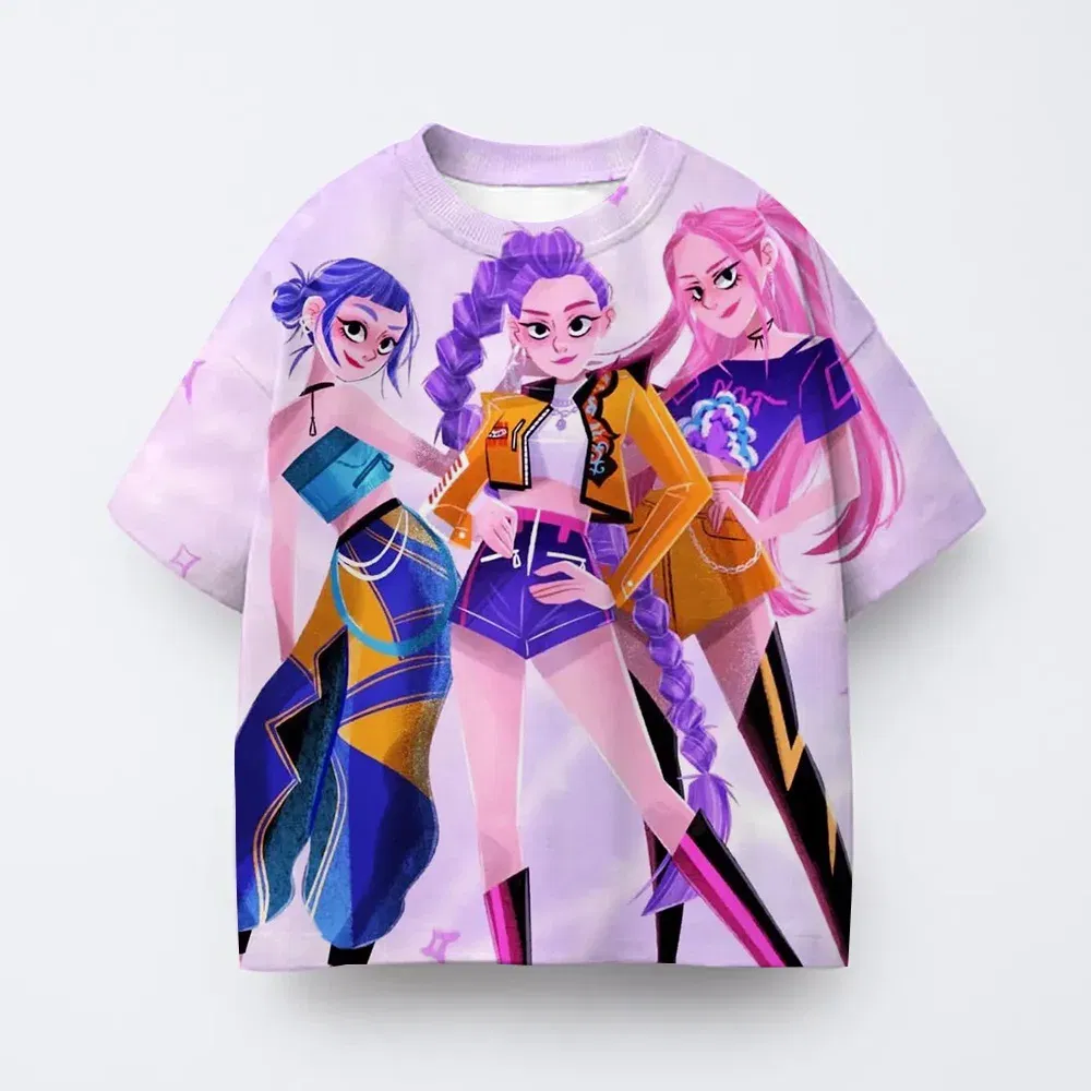Color: Blue, Kid Size: 7 - T-shirt anime Kpop witch hunting group 3D printing children's T-shirt fashion casual cartoon T-shirt girls' children's clothing