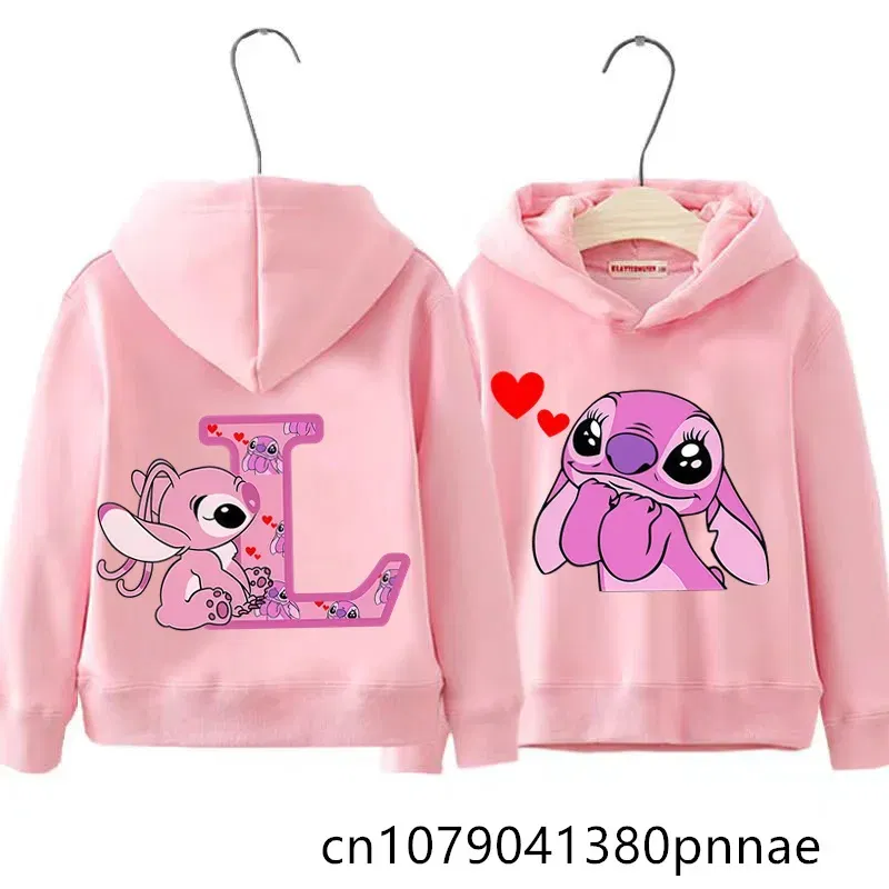 Color: Lavender, Kid Size: 17 - Girls Boys Lilo and Stitch Sportswear Hoodies Casual Fashion Sweatshirts Angel Letter AZ Anime Autumn/Winter Hoodie Kids Hoodies