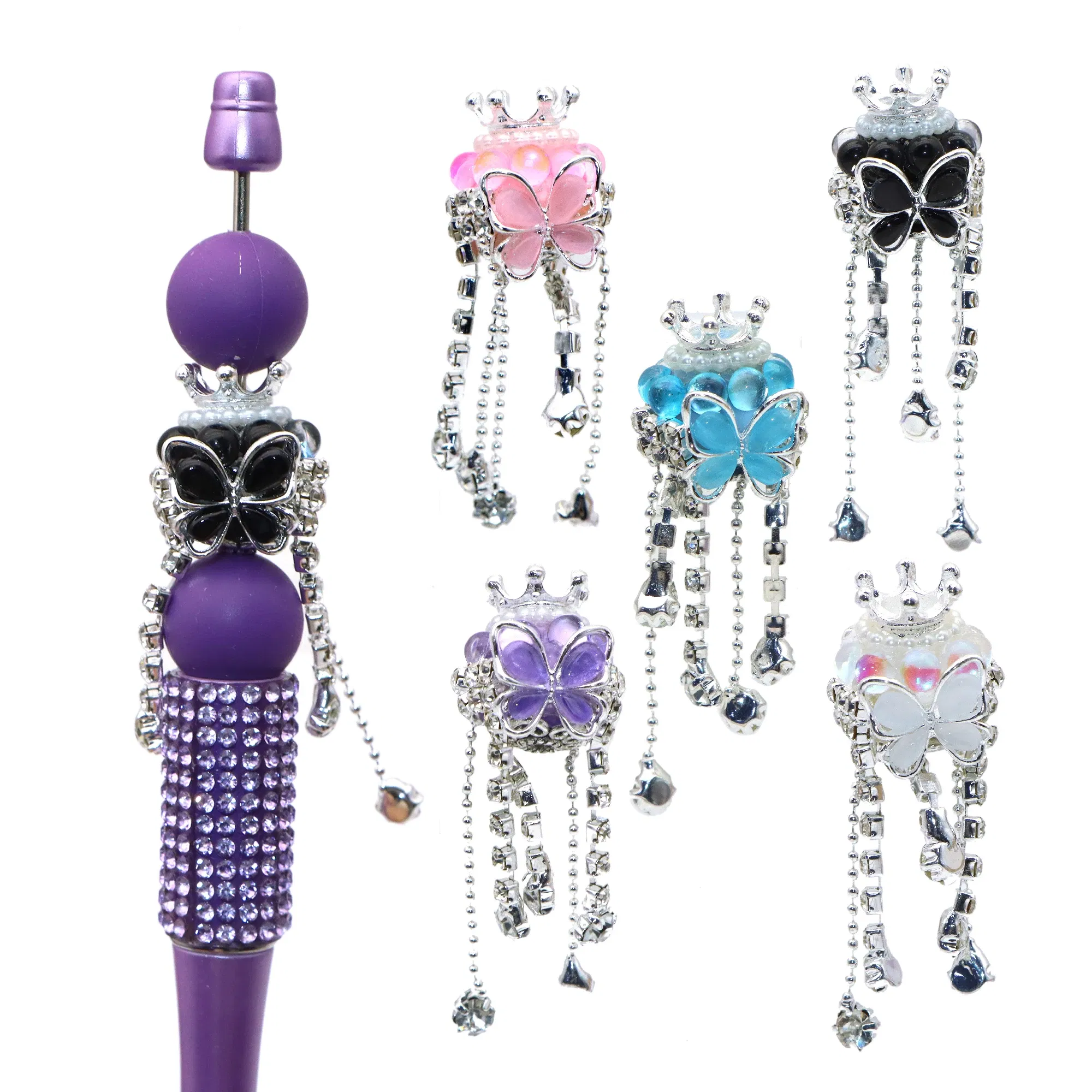 Color: Antique Zinc - 1Pc Luxury Butterfly Rhinestone Faux Crystal Beads Opal Effect with Tassel Loose Spacer Beads with Hole Jewelry Making DIY Brace