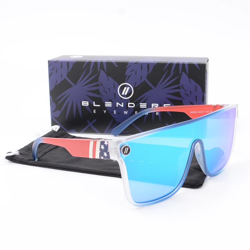 Lenses Color: GRAY - Mixed blue mirror UV protection lens Men's sunglasses Retro fashion Square Blender Men's sunglasses 68009: With box