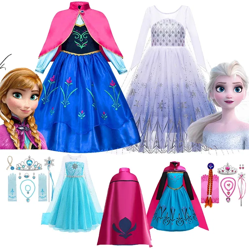 Color: MULTI, Kid Size: 5 - Disney Kids Girls Cosplay Frozen Elsa Anna Princess Dress Girl Mesh Ball Gown Carnival Birthday Clothes Snow Queen Elsa Costume