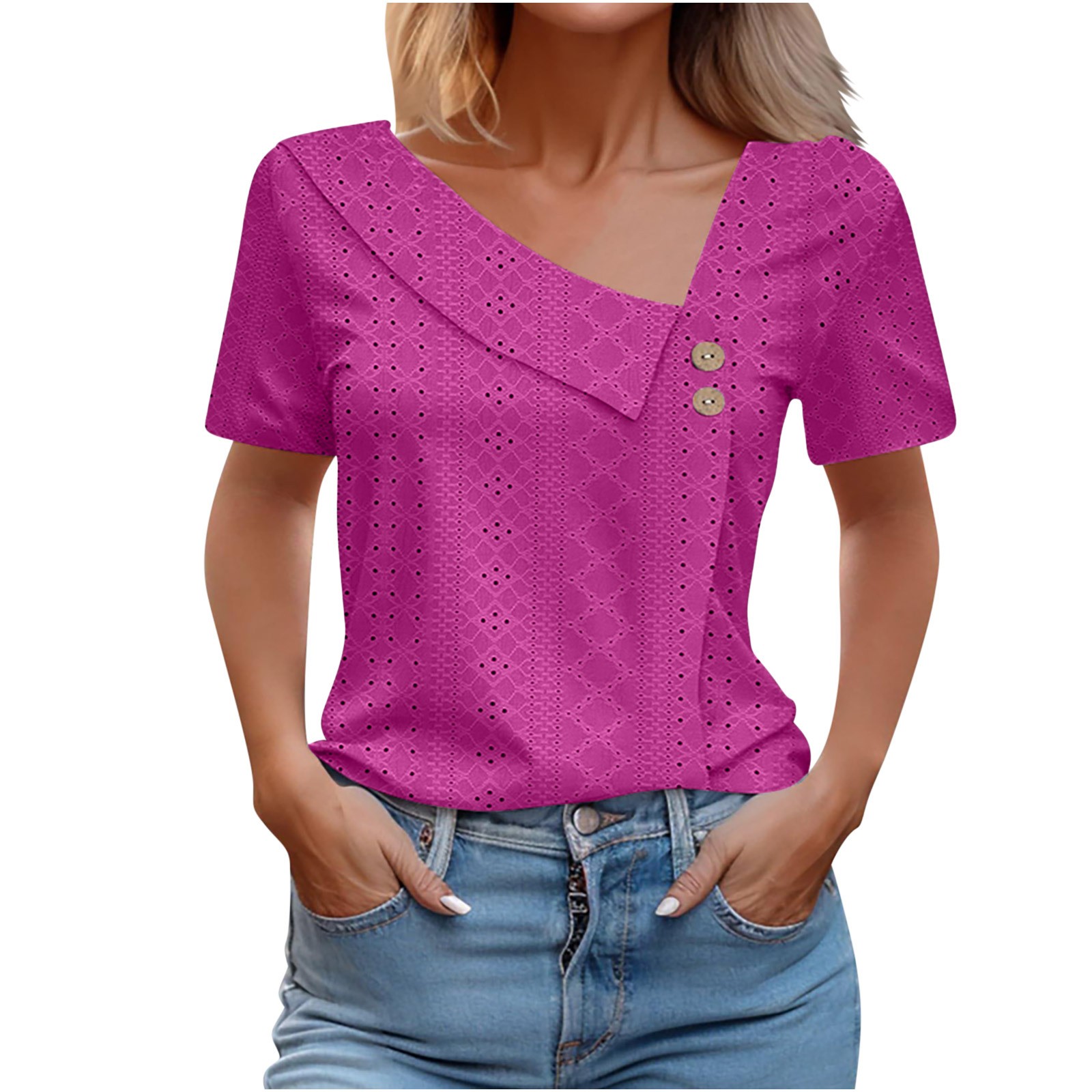 Women's V-neck Short Sleeved T-shirt For Summer