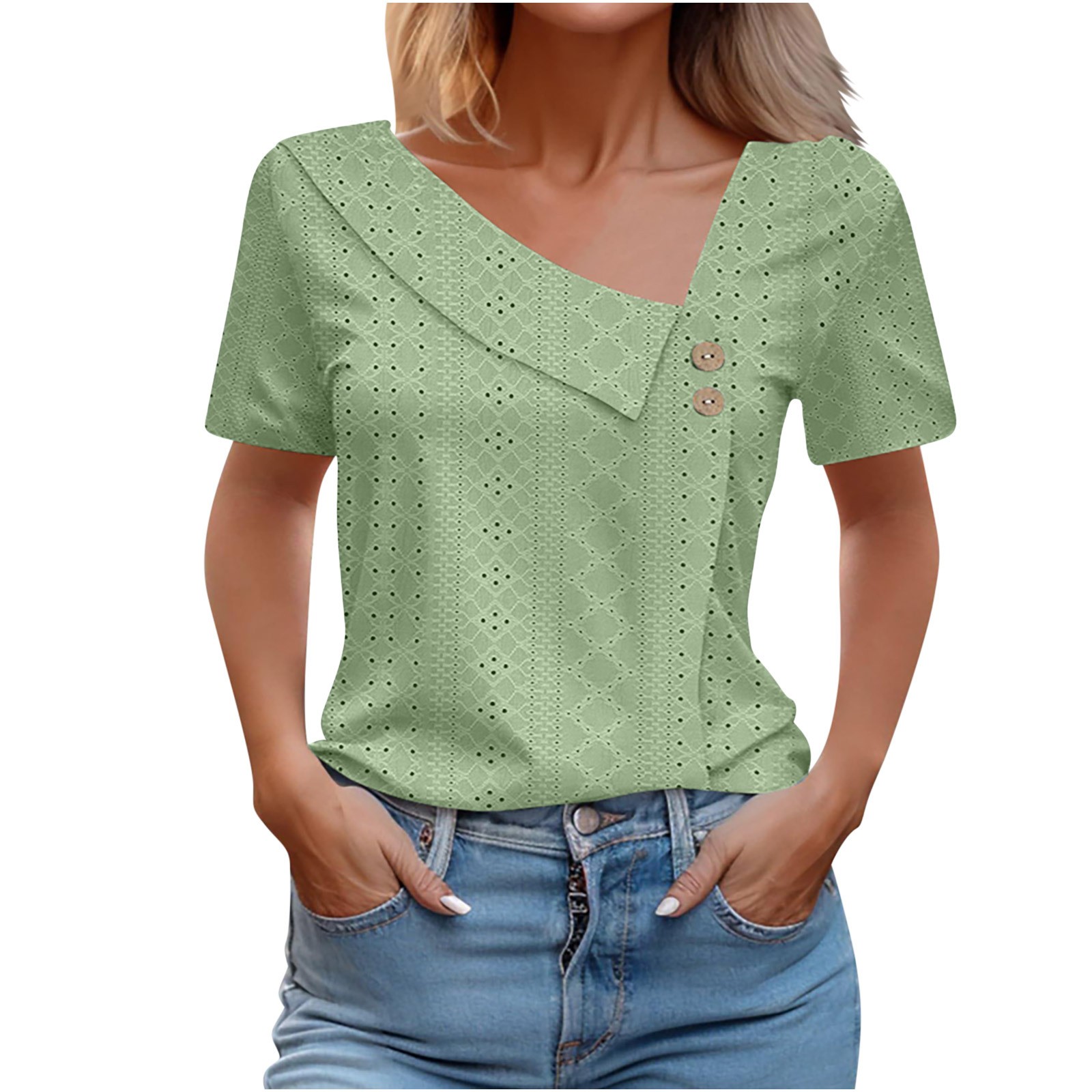 Women's V-neck Short Sleeved T-shirt For Summer