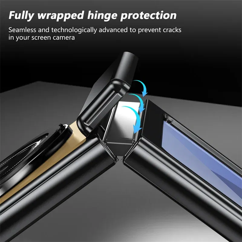 Color: Dark Grey, Material: Cotton - 360?° Magnetic Rotate Holder Ring Phone Case For Samsung Galaxy Z Flip 6 5 4 Flip6 Flip5 Flip4 Flip3 Hard Shell Protection Cover