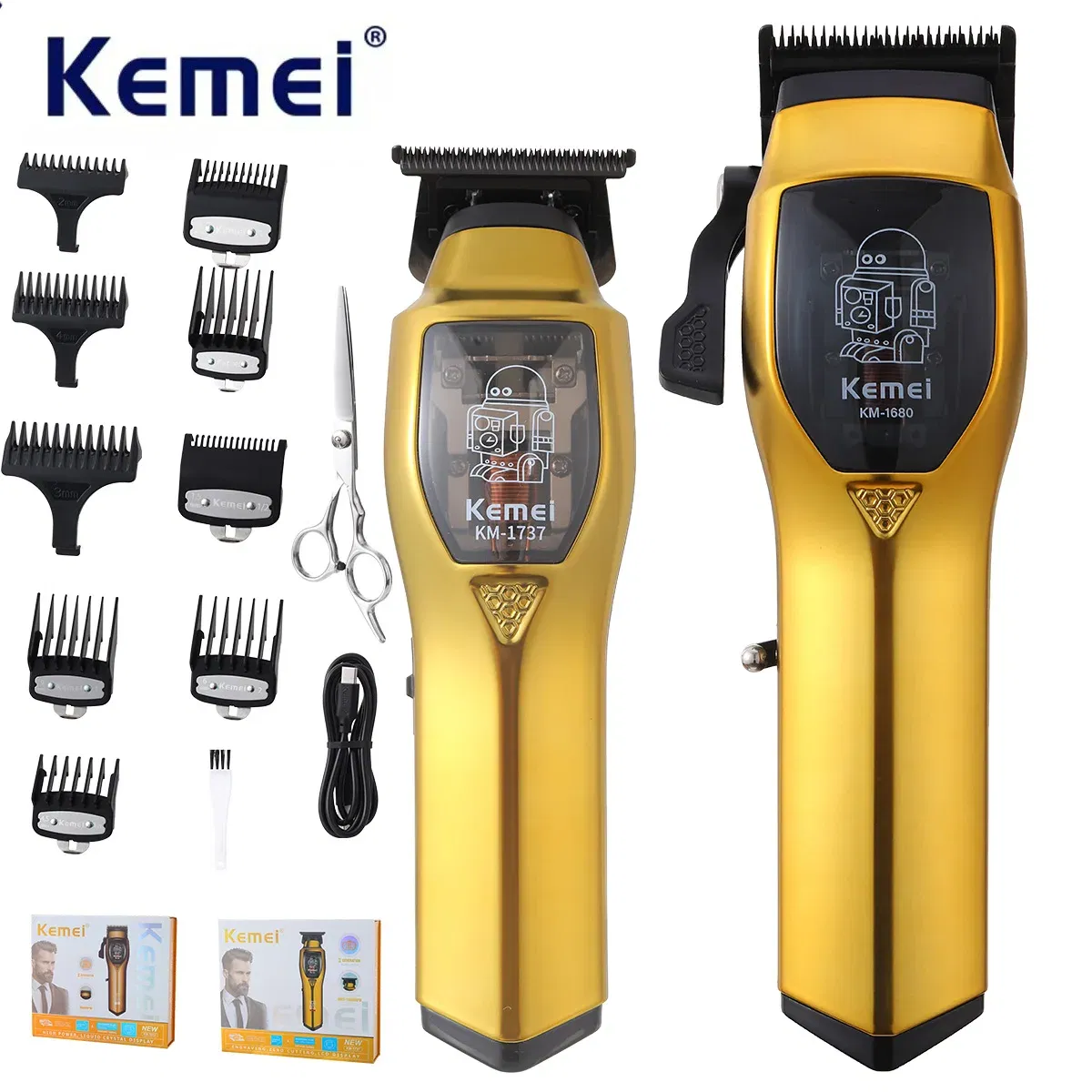 Color: green - Kemei Electric Hair Clippers and Hair Trimmer Kit Men Professional USB-C Rechargeable Cordless 0mm Finish Hair Cutting Machine