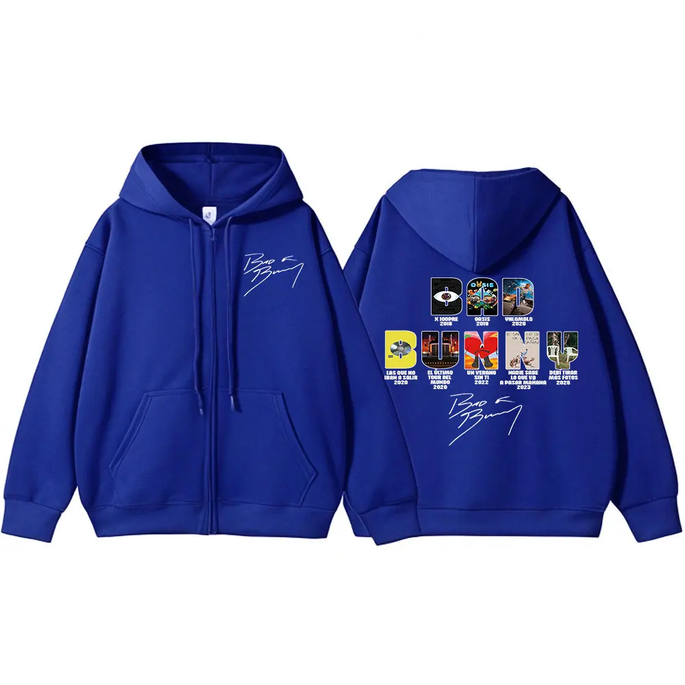 Color: GRAY, Size: XXXL - Rapper Bad Bunny Music Album Cover Print Zipper Hoodies Men Women Clothing Hip Hop Zip Up Sweatshirts Long Sleeve Hoodie Jackets