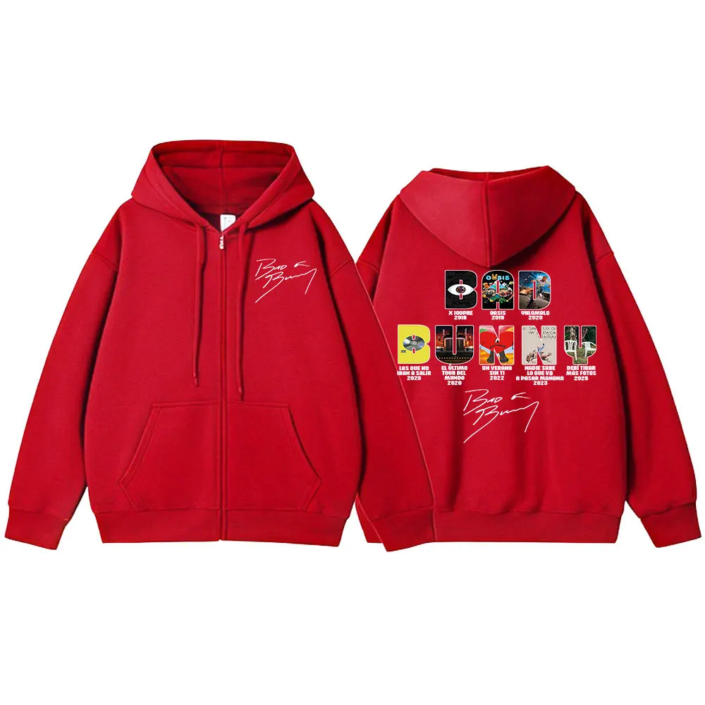 Color: GRAY, Size: XXXL - Rapper Bad Bunny Music Album Cover Print Zipper Hoodies Men Women Clothing Hip Hop Zip Up Sweatshirts Long Sleeve Hoodie Jackets