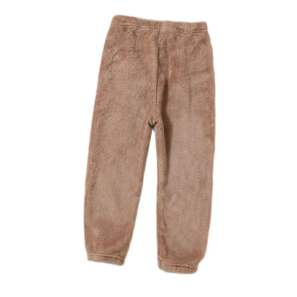 Color: Brown, Kid Size: 7 - Children Thicken Fleece Pants Boys and Girls Solid Letter Embroidery Sports Casual Kids Clothes Warm Leggings Clothing Winter