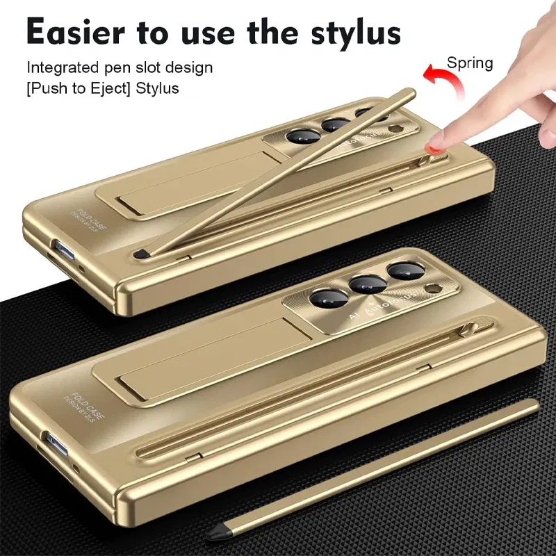 Color: Black, Bundle: Case & Strap, Material: Canvas - For Samsung Galaxy Z Fold 4 5 Case With S Pen Stand & Hinge Cover Screen Protector All-inclusive Anti-drop For Z Fold5 Fold4