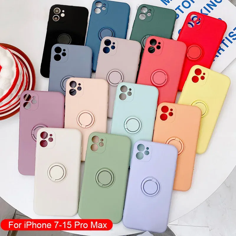 Material: leather, Color: multi, Ships From: CN - With Ring Holder Shockproof Case For IPhone 15 14 13 12 11 Pro Xs Max Xr SE2/SE3 8 7 Plus Silicone TPU Soft Back Cover