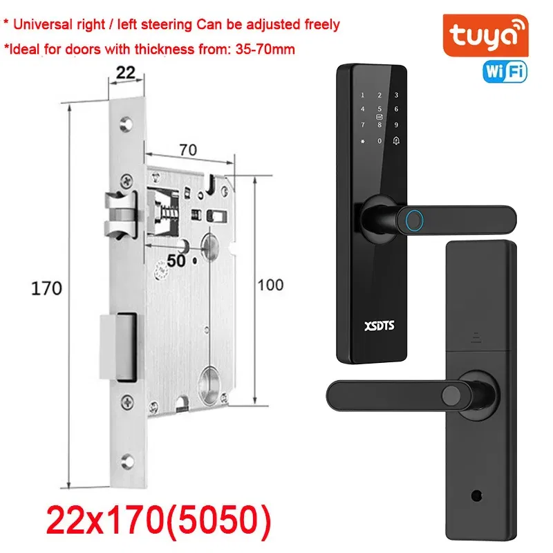 Color: Gold, Ships From: CHINA - New! Tuya Wifi Electronic Smart Door Lock With Biometric Fingerprint / Smart Card / Password / Key Unlock/ USB Emergency Charge