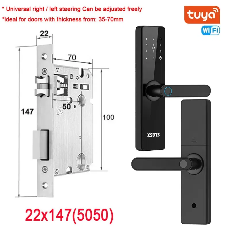 Color: Gold, Ships From: CHINA - New! Tuya Wifi Electronic Smart Door Lock With Biometric Fingerprint / Smart Card / Password / Key Unlock/ USB Emergency Charge