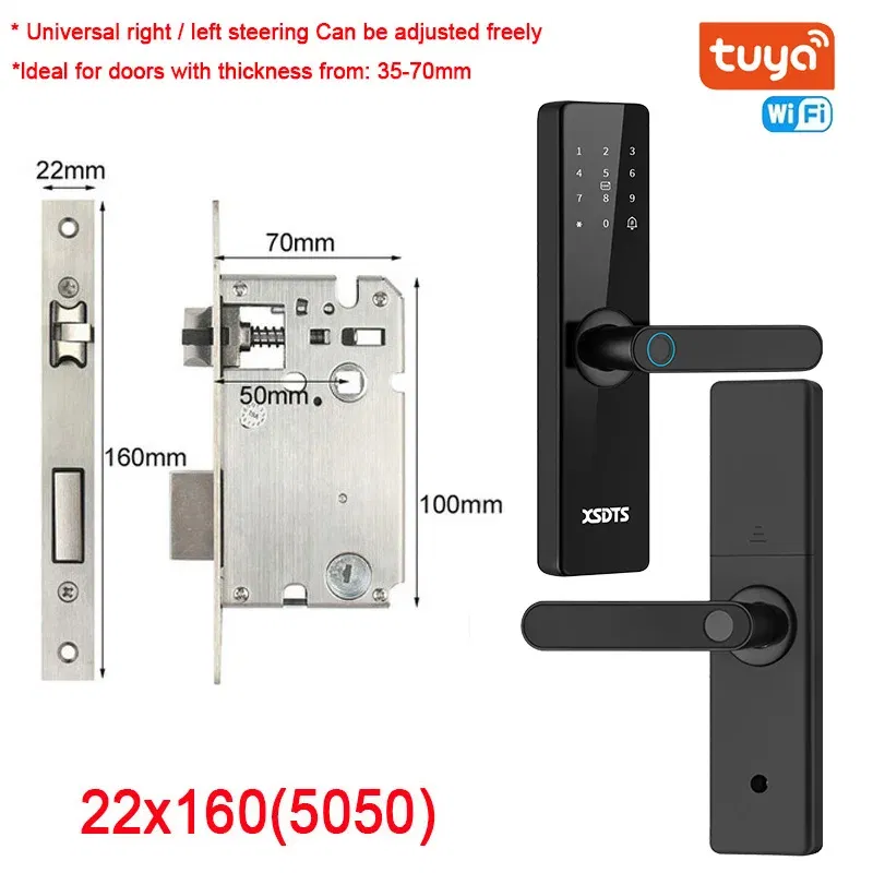 Color: Gold, Ships From: CHINA - New! Tuya Wifi Electronic Smart Door Lock With Biometric Fingerprint / Smart Card / Password / Key Unlock/ USB Emergency Charge