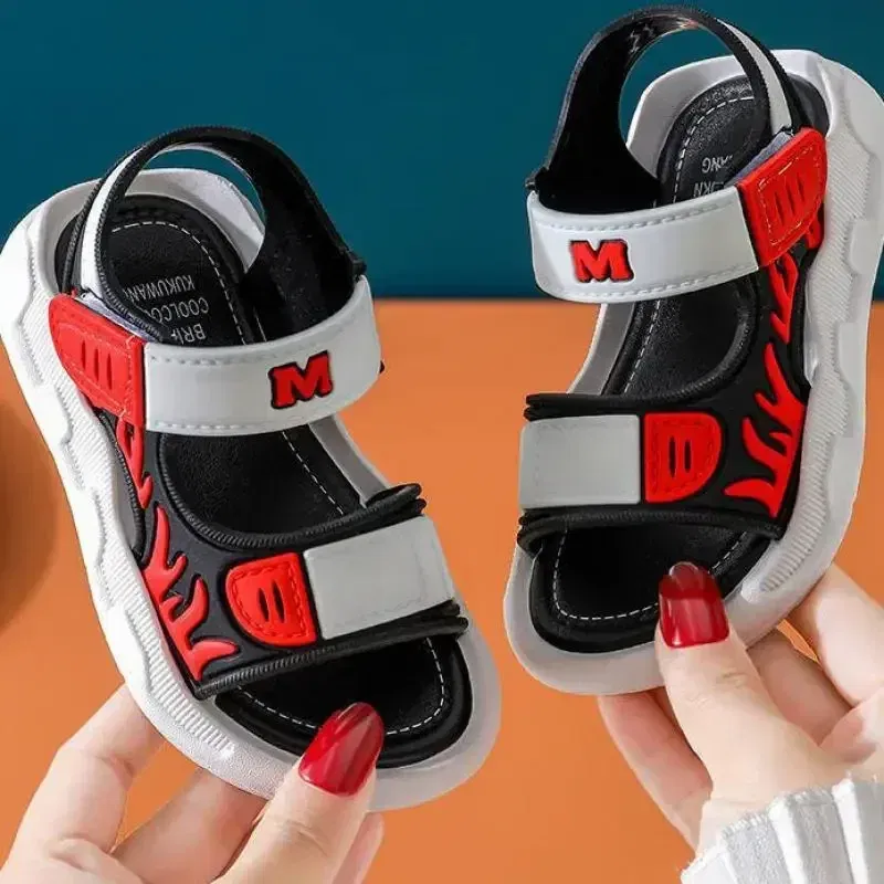 Color: Blue, Shoe Size: 4.5 - Baby Sandals Flame Pattern Boy Sandals Soft Sole Anti-slip Boys Girls Children Shoes