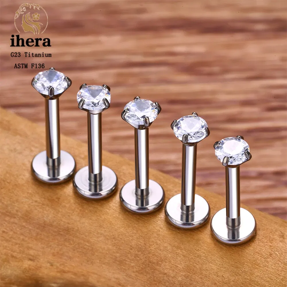 Metal color: SILVER PLATED, Ships From: CHINA, Main Stone Color: Brown - 10PCS G23 Titanium Lip Ring Labret Piercing Stud Earring CZ 16/18/20G Push Pin Ear Tragus Cartilage Helix Conch Pierc? Jewelry