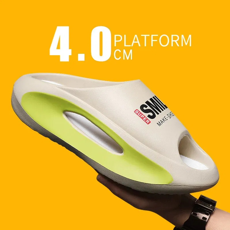 Color: green, Shoe Size: 37 - Men's Sandal Slippers New Summer Sneaker Slippers Men Thick Bottom Platform Slides Soft Eva Slippers Casual Beach Shoes