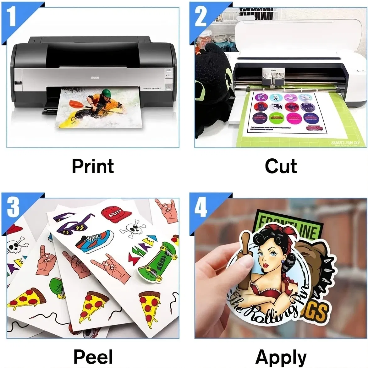 Color: WHITE - Printable Vinyl Sticker Paper for Inkjet laser Printer Glossy White Matte 20 Self-Adhesive Sheets Waterproof Decal Paper 8.5x11'