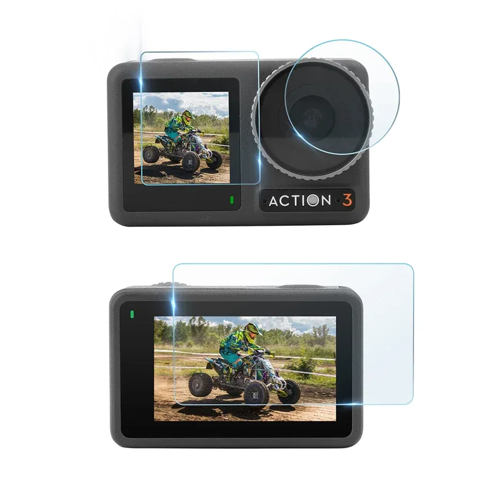 Colour: black color - 9H Tempered Glass Film for Dji Osmo Action 3 Touch Screen Film Cover Combo Set Action Camera Accessories