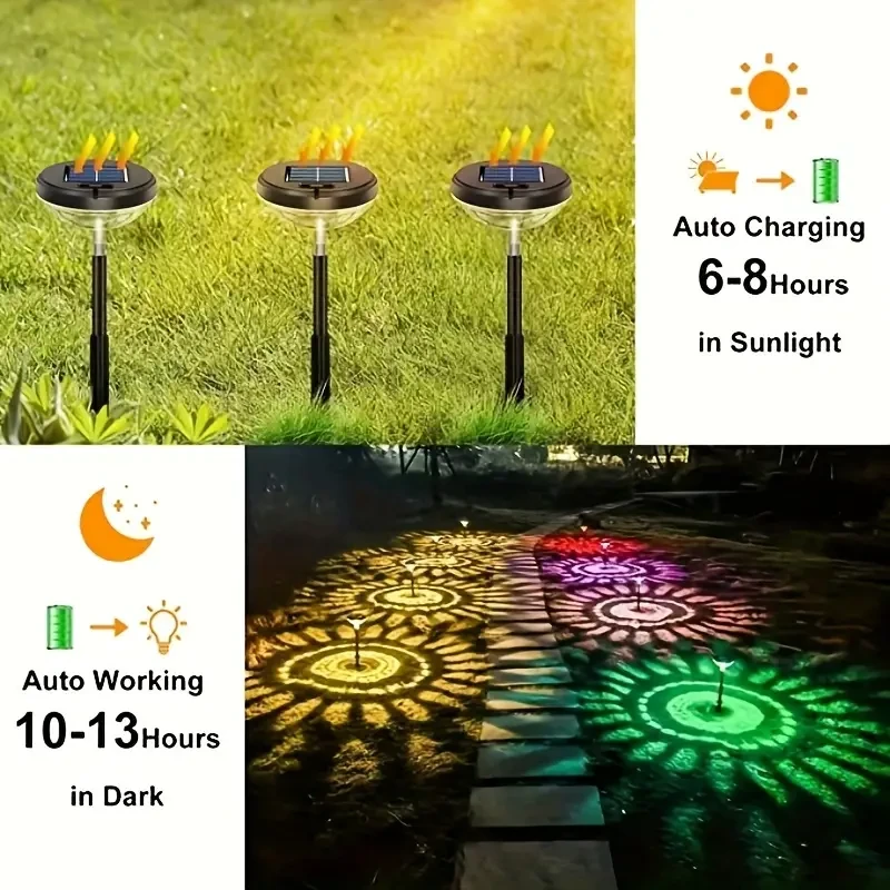 6pcs Solar Lawn Lights  Warm & Color Decorative Pathway Lights