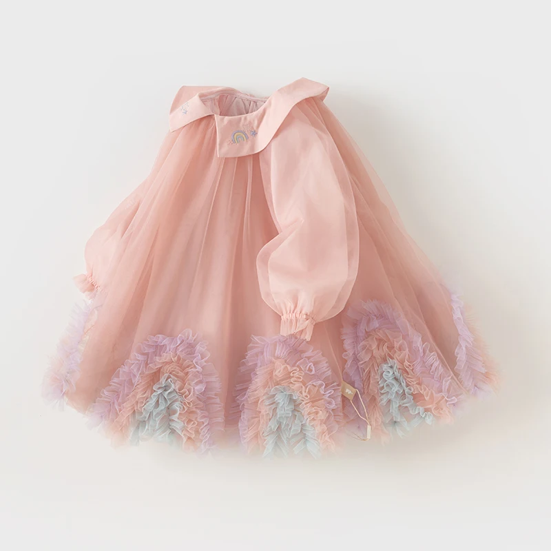 Color: Pink, Kid Size: 7 - Dave Bella Princess Dress for Girls Children Baby 2024 New Spring Noble Charm Sweet Classy Lovely Mesh Fashion Party DB1248276