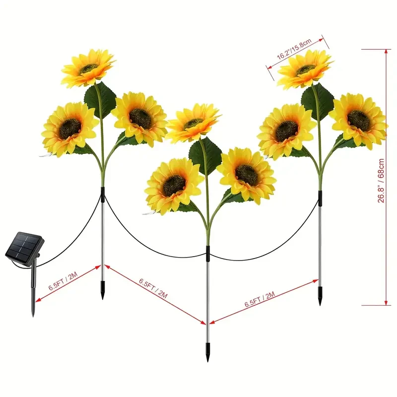 3-Pack Solar Sunflowers Stake Lights Vibrant LED Artificial Flowers